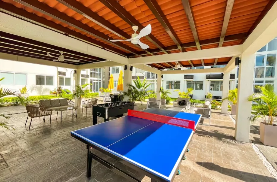 Recreation area with ping pong and foosball at Amitié complex, Panama