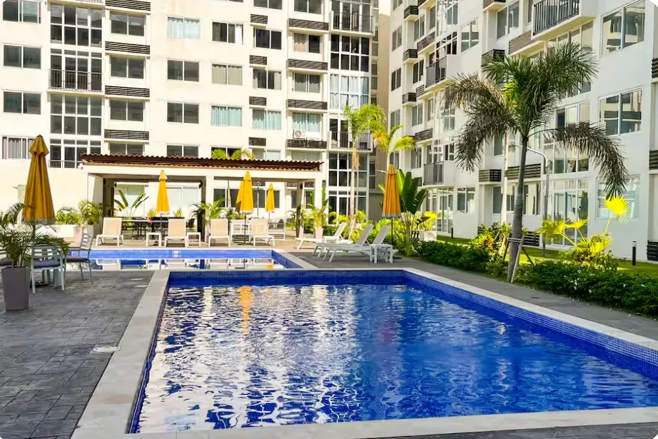 Swimming pool at Amitié residential complex near Tocumen Airport, Panama